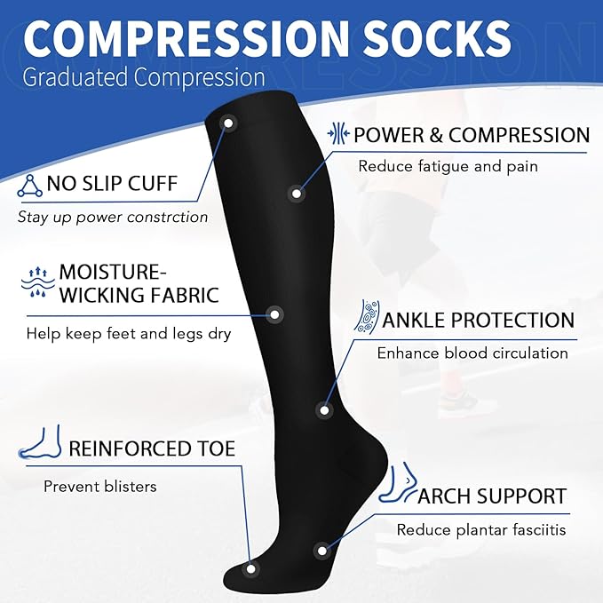 Graduated Copper Compression Socks for Men & Women Circulation 8 Pairs 15-20mmHg - Best for Running Athletic Cycling
