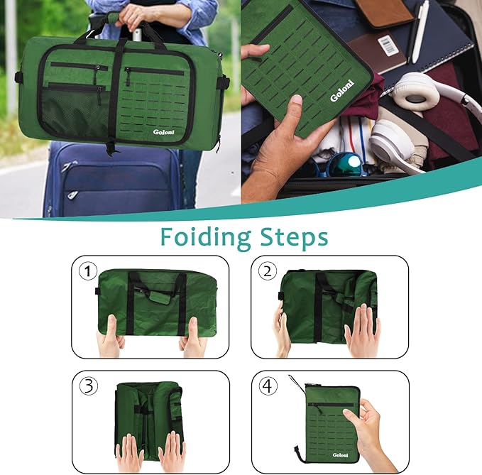 Foldable Travel Duffle Bag,Duffle Bag with Shoes Compartment and Adjustable Strap,Large Packable Travel Bags for Men Women,Waterproof Duffel Bag