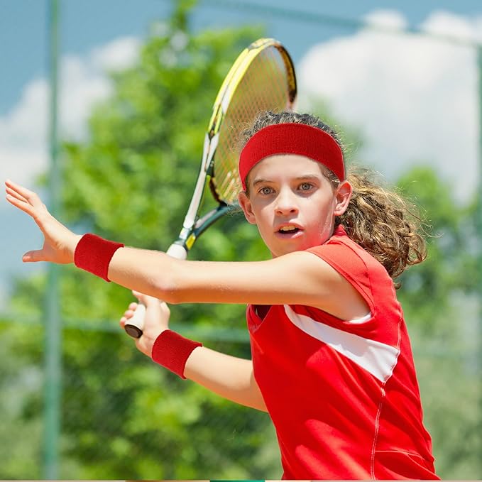 24 Pieces 80s Neon Sweatbands Set, Include 8 Sports Headbands and 16 Sweat Wristbands Elastic Athletic Tennis Sweat Bands Bulk for Man Woman