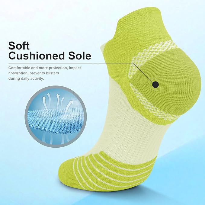 Iseasoo 6 Pairs Cotton Compression Ankle Socks – Cushioned Low Cut Running Socks with Arch Support for Women & Men