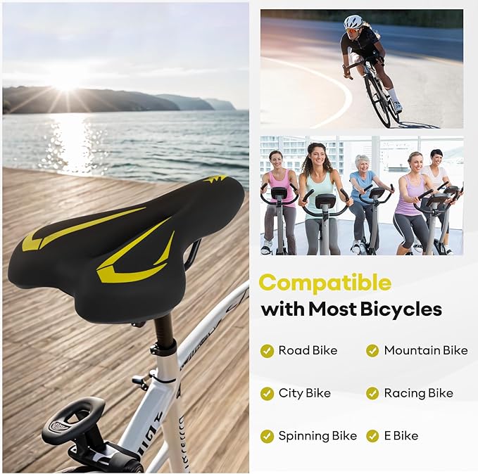 New Gel Bike Seat for Men & Women, Mjkeomo Waterproof Bicycle Seat Breathable Mountain Bike Saddle Gel Bicycle Saddle for MTB, BMX, Road Bike, City Bikes, Exercise Bikes