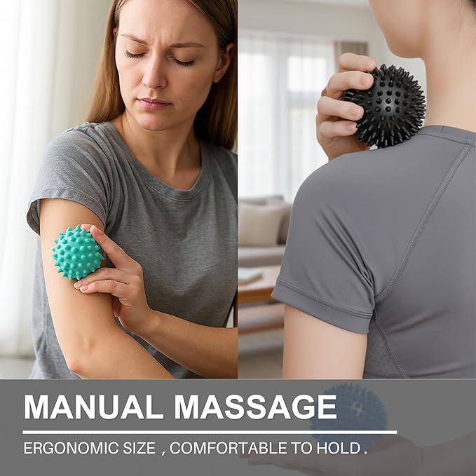 LEZER Spiky Massage Ball, Trigger Massage Point, Plantar Fasciitis, Deep Tissue Myofascial Release Tool, Foot Massager, Muscle Knot Relief, Physical Therapy, 3 in（Blue）