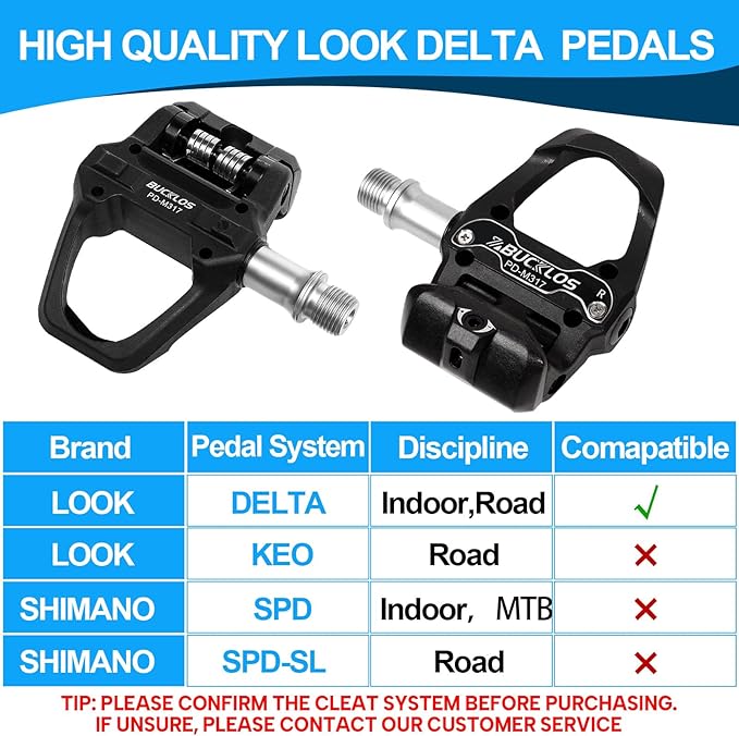 BUCKLOS Look Delta, SPD Spin Bike Bicycle Clip Pedals - Compatible with Peloton & Shimano SPD Fit Road Bike/Indoor Outdoor Cycling (9/16'' Clips Pedal Replacement)
