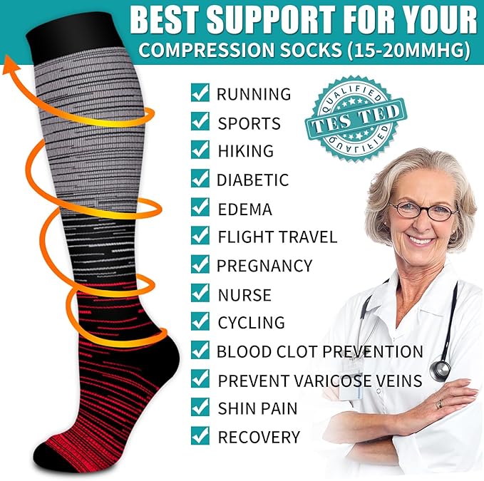 BLUEENJOY Copper Compression Socks for Women & Men (6 pairs) - Best Support for Nurses, Running, Hiking, Recovery