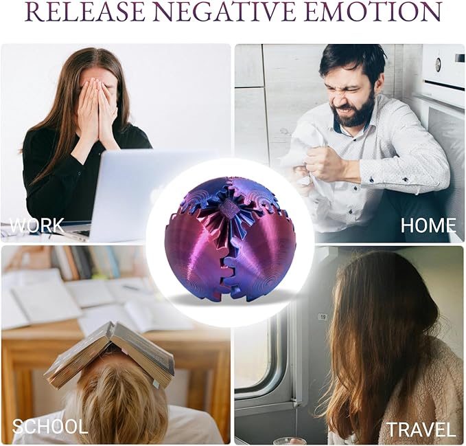 Gear Ball, 3D Printed Gear Ball, Gear Sphere Fidget Toy Stress Relief Toy for ADHD, Anxiety Relaxing Toy for Adults at Work/Study/Travel (BluePurple, StraightLine)