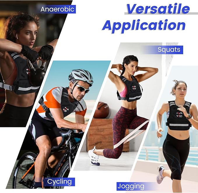 VBSD Adjustable Weighted Vest for Women Men 4-10lb/11-20lb/20-32lb Vest with 6 Ironsand Weights Body Weight Vest with Reflective Strip for Running Walking Strength Training Workouts