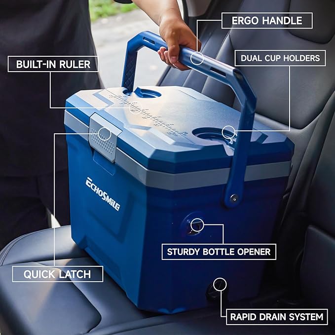 EchoSmile Portable Cooler 20L/21qt, Outdoor Insulated Ice Chest Box