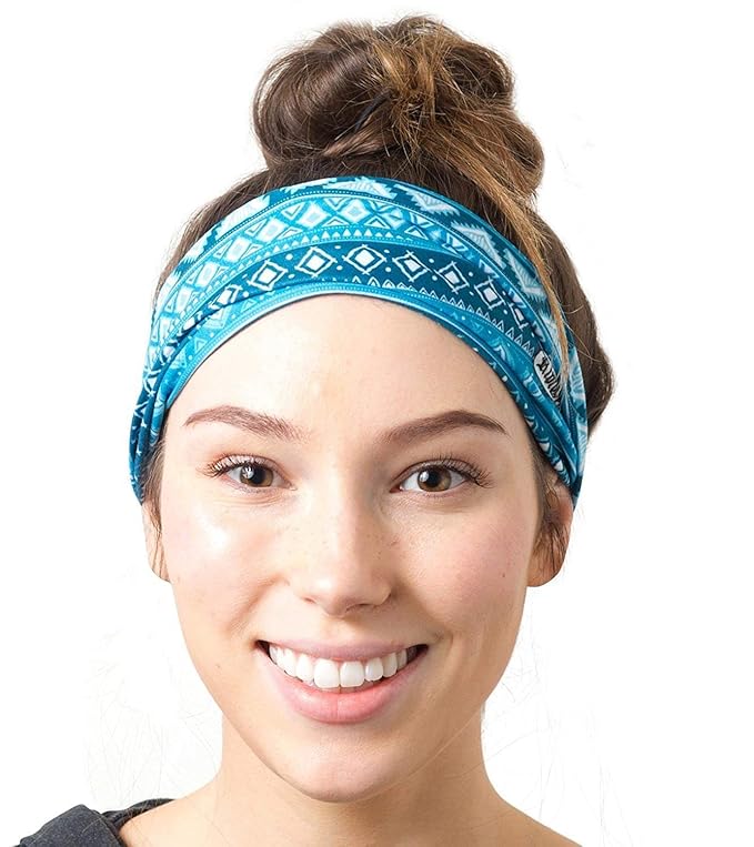 RiptGear Stretch Sport Headband for Women (Tribal Blue) — Made of Non-Slip Sweat Wicking Fabric — Great for Yoga, Running or The Gym — Soft Headband That Fits Most Head Sizes — (1-Pack)