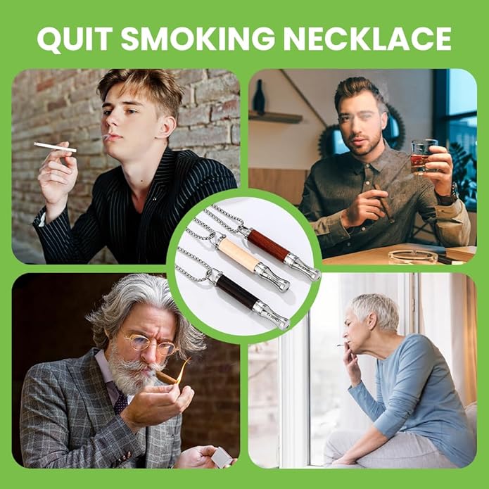 Breathing Necklace to Quit Smoking, Wood Breathing Necklace for Anxiety, Stress Relief, Stop Smoking, Includes Replaceable Unscented Cotton Filters