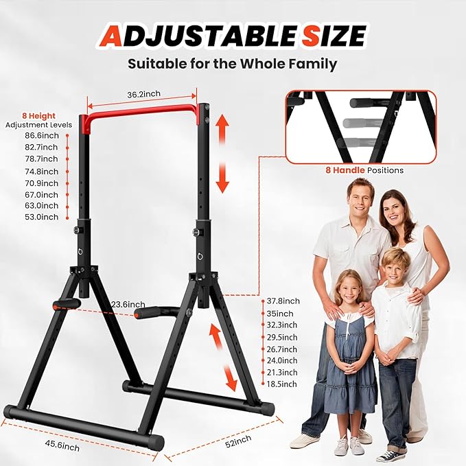 DOBESTS Foldable Power Tower Pull Up Bar Dip Station Adjustable Multifunction Workout Pull Up Tower Station Gym Strength Training Equipment for Home Outdoor, Triangular Legs, Support 700lbs