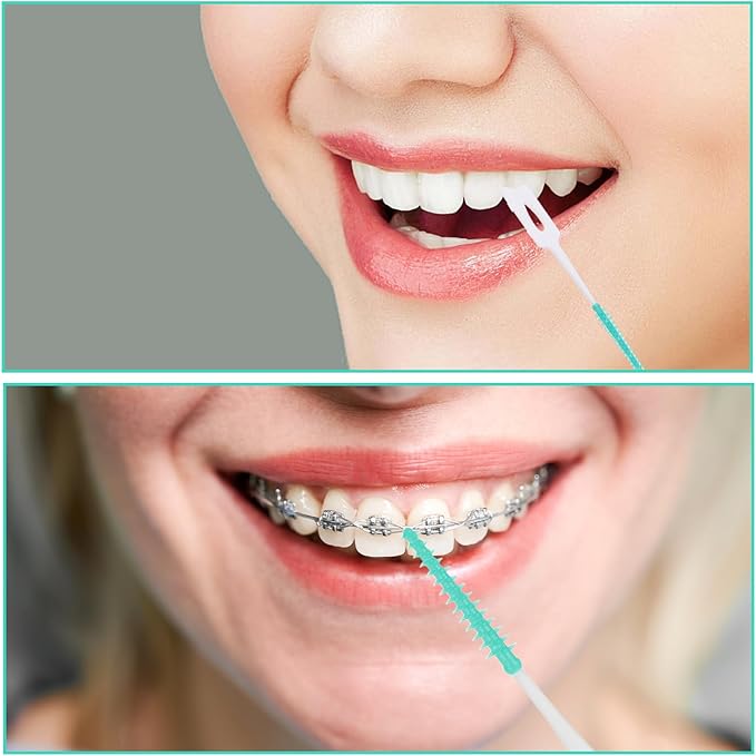 1440 Pieces Dual Purpose Toothpick, Dual-Use Interdental Brushes Soft Silicone Interdental Brushes Disposable Dental Picks Premium Dental Floss Picks 360° Bendable Braces Brush, with Carry Case