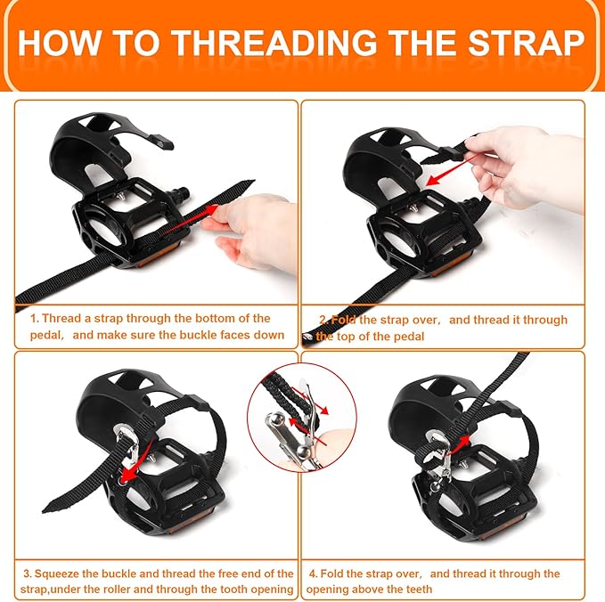 Bucklos Bike Pedals with Toe Cages and Straps - Bicycle Toe Clips Cage Compatible with Road Bike/Peloton/Mountian Bikes/MTB - Toe Clip Pedal for Wide Shoes Indoor Outdoor Cycling