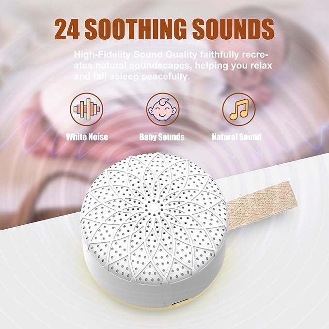 White Noise Machine Suitable for Baby Adult - Portable Sound Machine, Equipped with Long-Lasting Battery, 24 Soothing Sounds,Sound Therapy for Home,Office,Travel and Sleep
