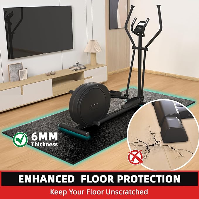 Treadmill Mat, 7'x3'/6'x3'/6'x2.5'/5.6'x2'/4'x2', 6mm Thick Exercise Equipment Gym Mat for Hardwood FloorCarpet, Compatible with Peloton Bike, Indoor Spin Bike, Elliptical