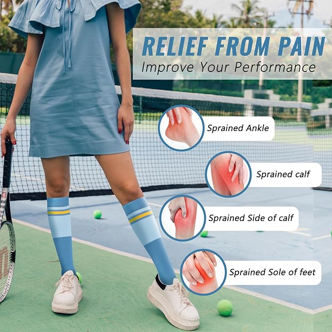 fenglaoda Compression Socks Women Men 4 Pairs, Knee High Support Socks for Running, Sports, Travel, Flight, Nurse