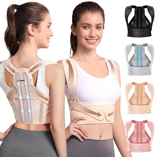 Fit Geno Posture Corrector for Women: Adjustable Lightweight Upper Back Brace for Neck Shoulder & Upper Back Pain Relief - Improve Posture Correct Hunchback Slouching Kyphosis Invisible Under Clothes (XS/S Under Bust 26"-37")