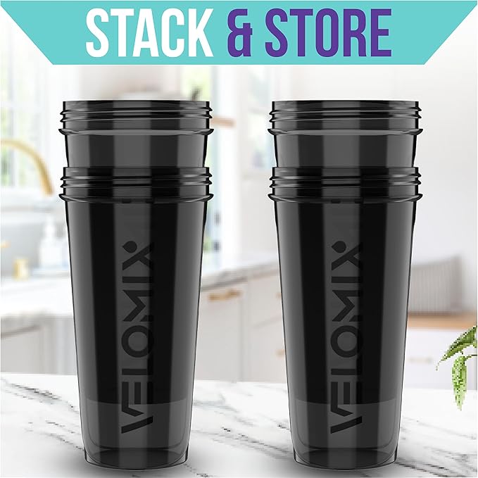 -4 PACK- 28 oz Protein Shaker Bottle for Protein Mixes - 4x Wire Whisk | Leak Proof Shaker Cups for Protein Shakes | Protein Shaker Bottle Pack | Protein Shake Cup(All in Black)