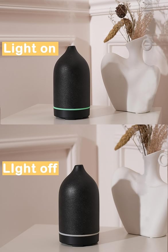 VIVITEST Diffusers for Home, 200ML Stone Essential Oil Diffuser, Ceramic Oil Diffuser,Ultrasonic Aromatherapy for Office (Black)
