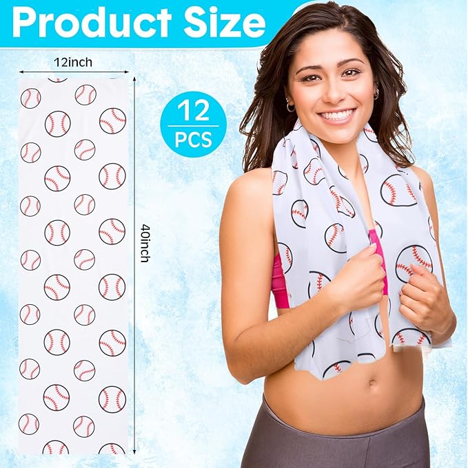 12 Pcs Cooling Towel 40 x 12 Inch Basketball Baseball Football Volleyball Soccer Softball Microfiber Fast Drying Towel for Gift Women Men