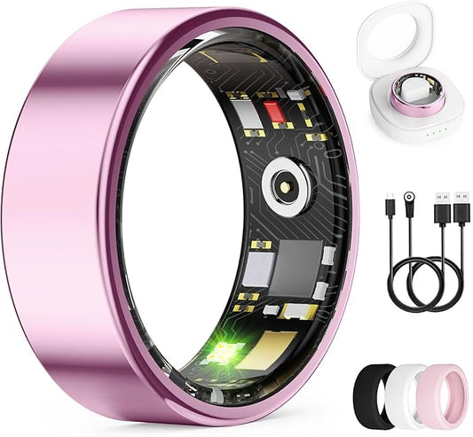 Smart Ring for Women & Men, Health Monitoring Ring with Heart Rate, Blood Oxygen,Blood Pressure, IP68 Waterproof Fitness Ring, Sleep Monitoring for iPhone and Android, No APP Fee (Lavender Pink, 6#)