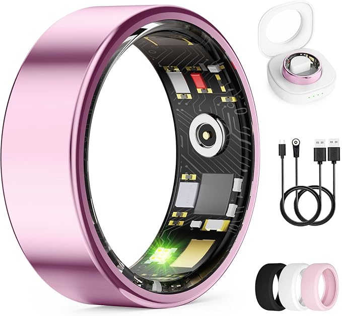 Smart Ring for Women & Men, Health Monitoring Ring with Heart Rate, Blood Oxygen,Blood Pressure, IP68 Waterproof Fitness Ring, Sleep Monitoring for iPhone and Android, No APP Fee (Lavender Pink, 9#)