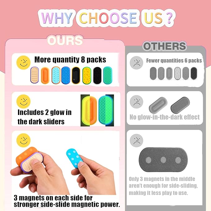Magnetic Fidget Slider Toys for Kids and Teens,8 Piece of with Different Sensory Pattern,4 Matching Pairs,Small Sliders ,for Stress Relief,EDC,Office Desk,Classroom