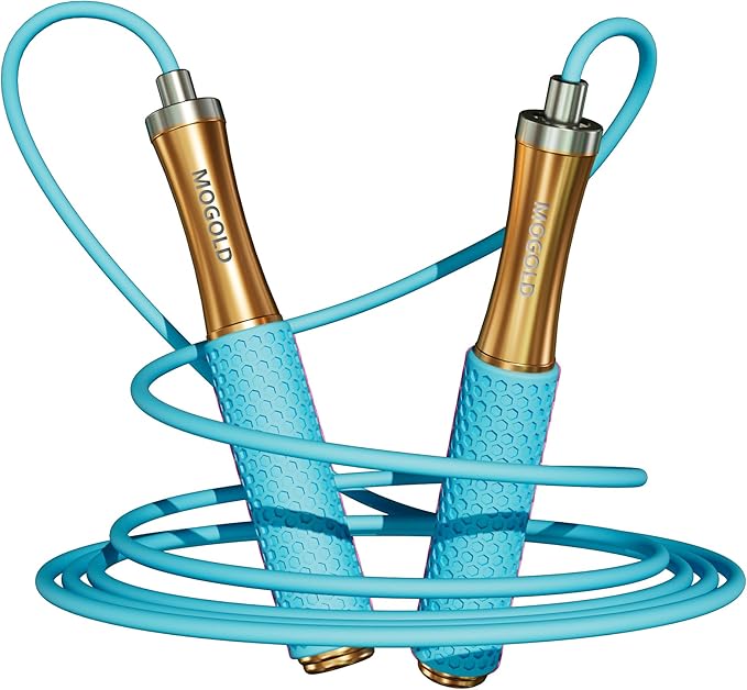 5mm PVC Jump Rope For Men Women - Dual Ball Bearing -Metal Handle Core Covered Rubber Grip- Adjustable 10ft long Skipping Rope - Good For Workout Fitness Weight loss