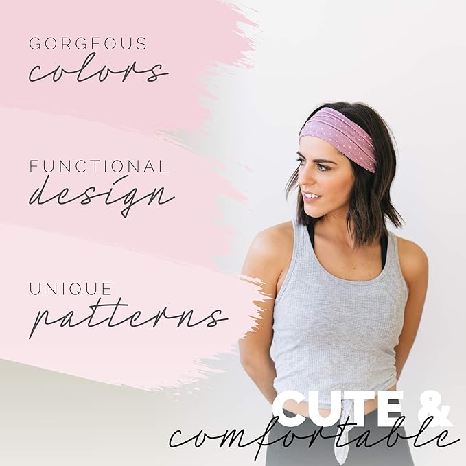 Maven Thread Workout Headbands for Women, 2Pack - 4 inch Thick Wide, Non Slip Sweatbands for Women, Ideal for Exercise, Gym Hairband for Athletic Workouts and Yoga, Black Marble