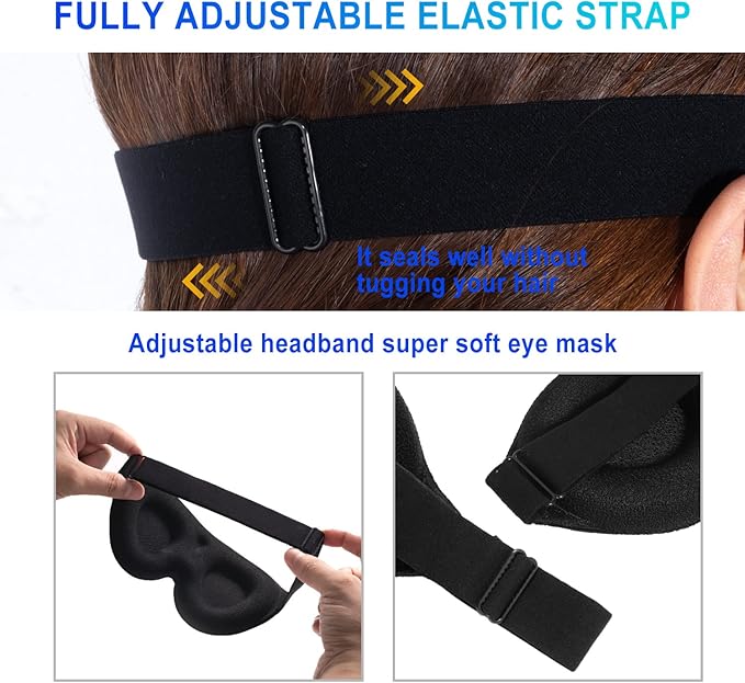 3D Sleep Mask, 100% Blackout 3D Contoured Sleep Eye Mask, Comfortable & Super Soft Sleeping Mask with Adjustable Straps for Women, Men, Sleeping Travel Yoga Naps