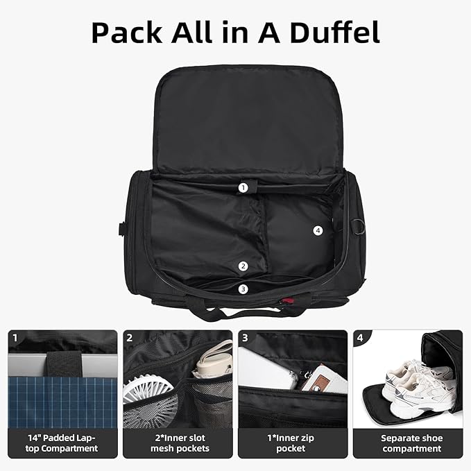 CLUCI Gym Bag for Men & Women, 35L Sports Duffle Bag for Travel,4 in 1 Weekender Bag,Overnight Backpack with Shoe Compartment,Carry on Duffel Bag for Airplane