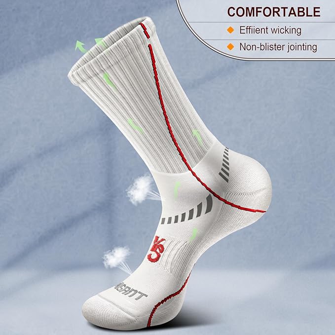 BULLIANT Compression Socks for Men 6Pairs, Athletic Crew Socks Cushioned For Men Sports Running-Arch Support