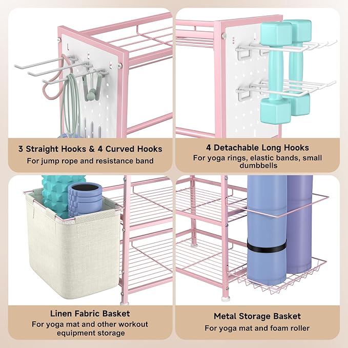 Dumbbell Rack, Home Gym Storage for Kettlebells, Yoga Mat & Strength Training Equipment, Weight Rack With Peg Board Organizer, Workout Gym Equipment Storage