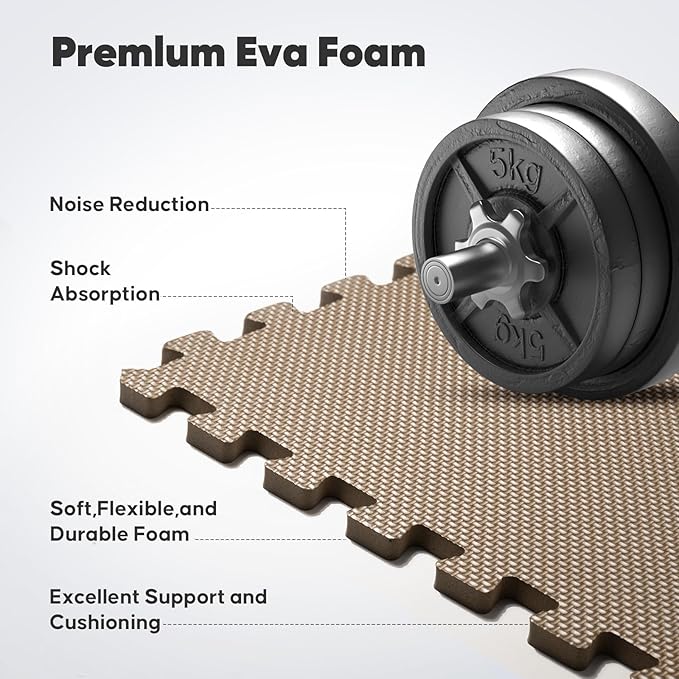 Home Gym Mat, Puzzle Exercise Mat, EVA Interlocking Foam Floor Tiles for Home Workout Equipment and Kids' Play Areas - Blue, 24 in x 24 in x ½ in - (Brown, 32 Pack(128 SQ FT))