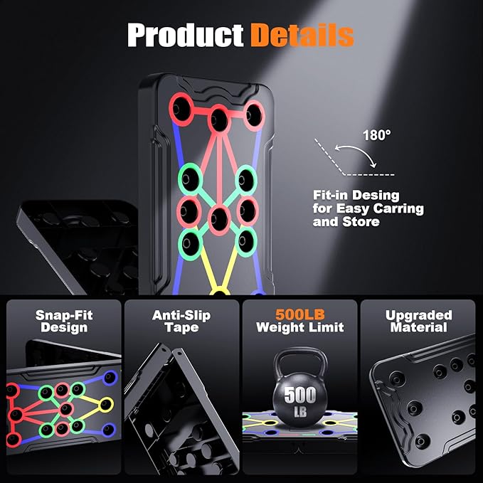 Solid Push Up Board 15 in 1 Home Workout Equipment Multi-Functional Pushup Stands System Fitness Floor Chest Muscle Exercise Professional Equipment Burn Fat Strength Training Arm Men & Women Weights