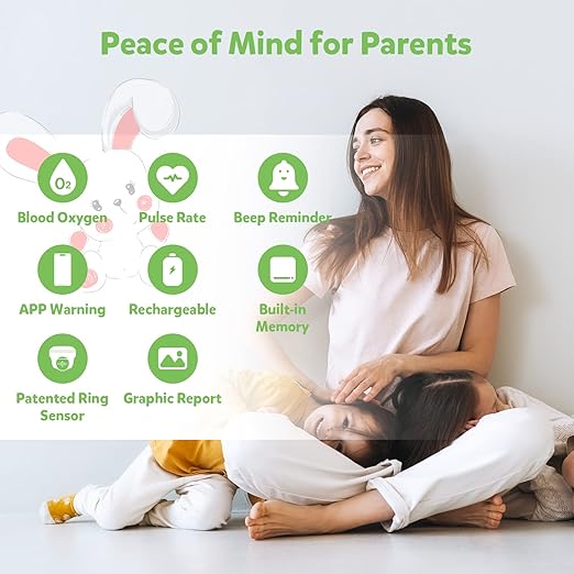 Children Pulse Oximeter KidsO2 Ring, Continuous Kids O2 Sat Monitor Finger for Oxygen with Audible Reminder, Rechargeable Pulse Ox Tracking Child's Blood Oxygen Saturation & Pulse Rate for 3~10 Years Old Kids, with App & PC Chart Report