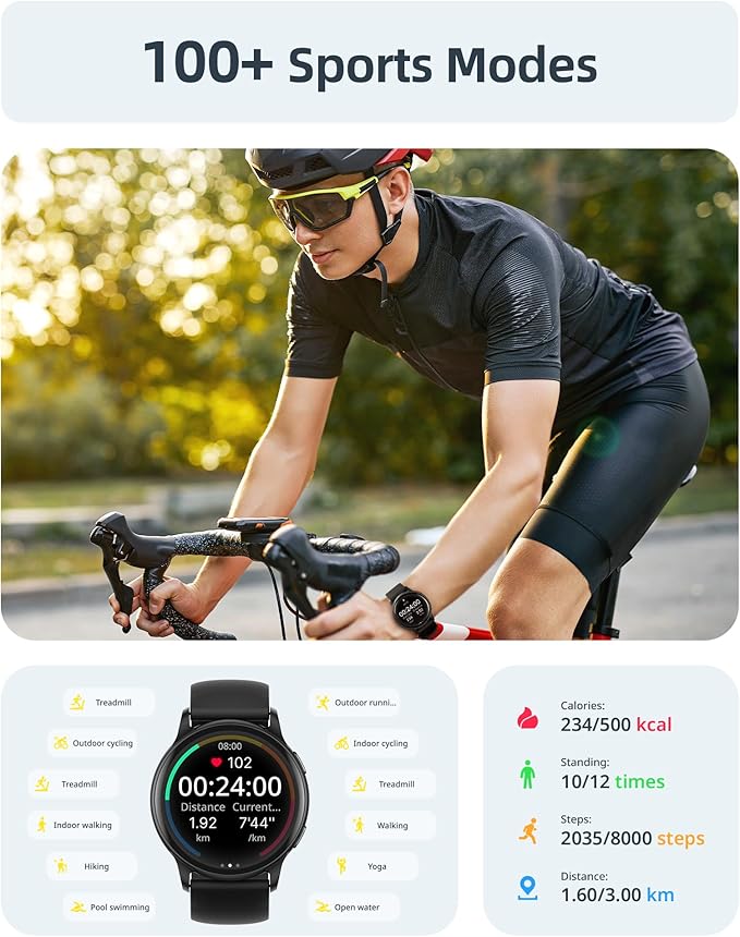 Parsonver Smart Watch for Men Women(Answer/Make Calls), 5ATM Waterproof Swimming Monitor, 44mm HD Screen Fitness Tracker 100+ Sport Modes, Heart Rate Sleep Monitor, Smartwatch for Android iOS, Black