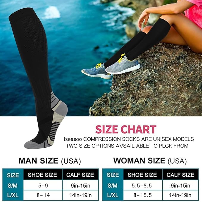 Iseasoo Copper Compression Socks (15-20 mmHg) for Men & Women - Running, Hiking, Cycling, Travel - Improves Circulation