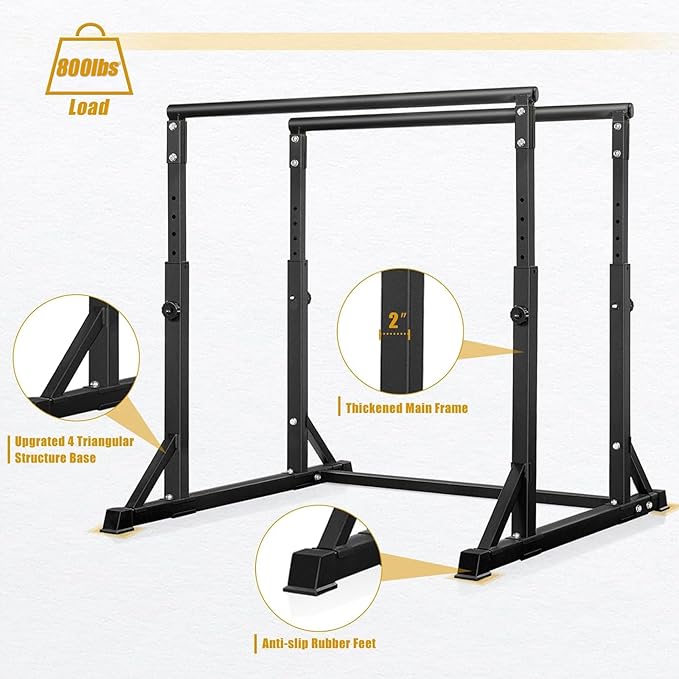 Bongkim Dip Bar, Heavy Duty Dip Station with 7 Height Levels, 800lbs Adjustable Parallel Bars for Tricep Dips Pull-Ups L-Sits Calisthenics Exercises Strength Training for Home Gym Outdoor