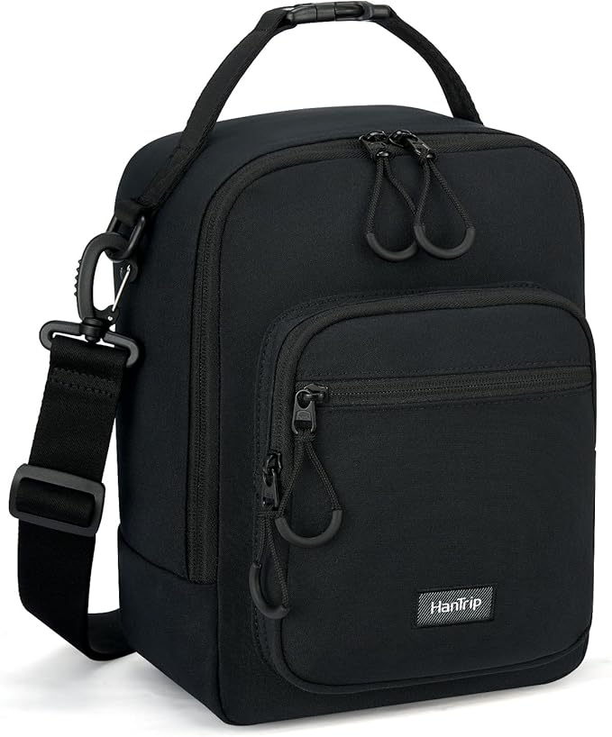 Insulated Lunch Bag with Adjustable Shoulder Strap, Lunch Box for Women Men, Reusable Portable Lunchbox for Office Work Picnic (Black)