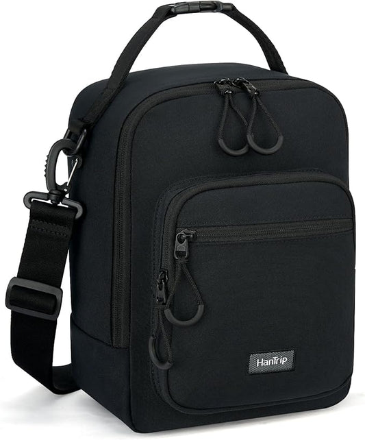 Insulated Lunch Bag with Adjustable Shoulder Strap, Lunch Box for Women Men, Reusable Portable Lunchbox for Office Work Picnic (Black)