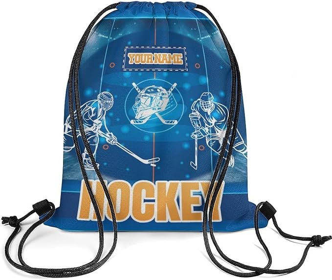 Custom Hockey Drawstring Backpack - Cool Cinch Sack, String Backpacks for Kids Women Men Boys Girls for Gym Outdoor Sports Travel Athletic Drawstring Bag - Lightweight/Foldable