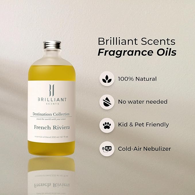 French Riviera Fragrance Oil 500ml - Premium Diffuser Oil for Home, Office, Hotels - Long Lasting, Plant-Based, Meets IFRA Standards, USA-Made - Blood Orange, Jasmine, Tonka Bean