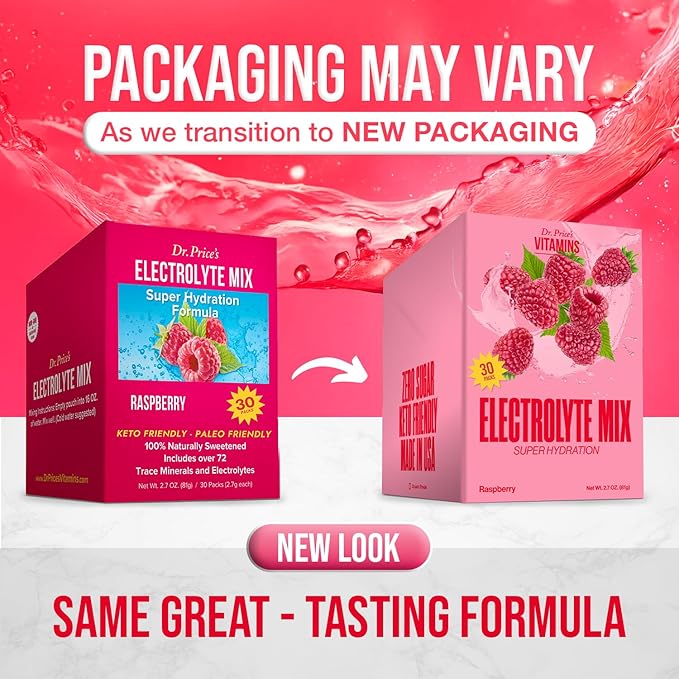 Dr. Price’s Electrolyte Mix | Sugar-Free Hydration Powder with 72+ Trace Minerals | No Sugar, Fast-Dissolving Electrolytes Powder Packets | Raspberry (30 Packs)