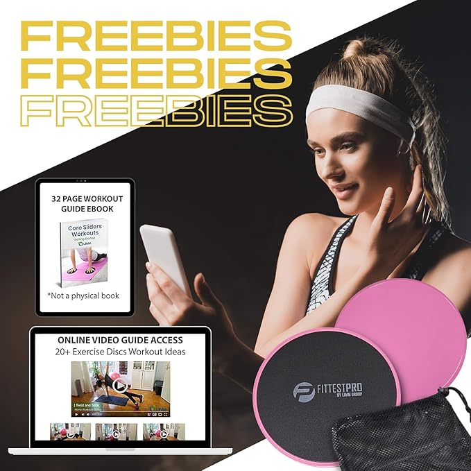 Core Sliders for Working Out - Exercise Sliders Fitness, Stability, Ab, Legs & Full Body (Set of 2) - Bonus Carry Bag & Workout Ebook - Gym Gliding Disc Pads for Hardwood, Carpet & More