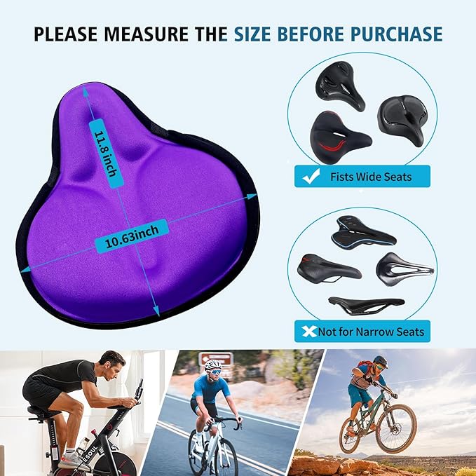 Bike Seat Cover, HUIOK Wide Gel Exercise Bike Seat Cushion for Women Men Comfort, Fits Spin, Stationary and Cruiser Bikes, Indoor Outdoor Cycling, Water Dust Resistant Cover Included