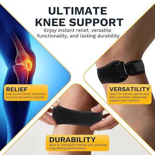 Patellar Tendon Support Strap, Adjustable Knee Support Strap Patella Band for Tendonitis, Sports, Workouts & Daily Knee Pain Relief Men Women, Extended Fit (Larger Knees) XL, 1 Pack