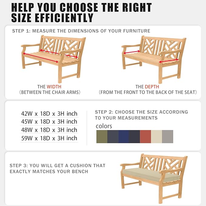 Favoyard Outdoor Bench Cushion 42 x 18 Inch Waterproof Patio Furniture Cushions 3-Year Color Fastness Garden Sofa Settee Couch Swing Pads with Handle and Adjustable Straps, Beige