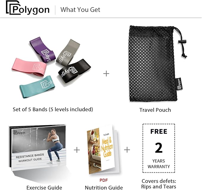 Polygon Resistance Bands for Working Out, Non-Slip Fabric Booty Bands for Women and Men, Exercise Bands for Legs and Butt, Glute & Hip Workout, Pilates & Home Fitness
