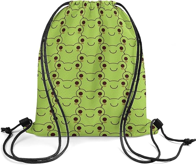 Frog Drawstring Backpack - Cute Cinch Sack, String Backpacks for Kids Women Men Boys Girls for Gym Outdoor Sports Travel Athletic Drawstring Bag - Lightweight/Foldable
