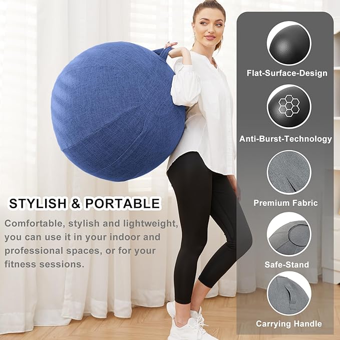 Exercise Ball Chair with Fabric Cover, Standard Size (25inches/65cm), for Home Offices, Balance Training, Yoga Ball